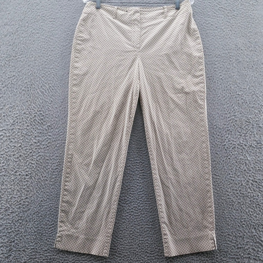 Talbots Womens‎ Size 12 Tan White Geometric Diamond Stretch Straight Leg Pants